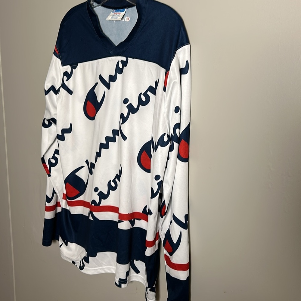 Retro Champion Hockey Jersey All Over Print Long Sleeve Y2K Men’s Size 40(Med) - Picture 3 of 13